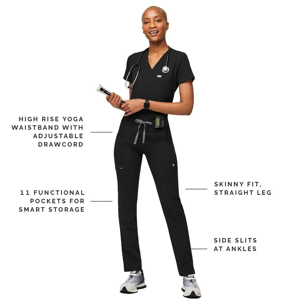 FIGS Women's Black YOLA High Waisted Skinny Scrub Pants Petite PETITE, SMALL